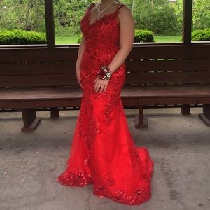 Size 16 red mermaid style prom gown